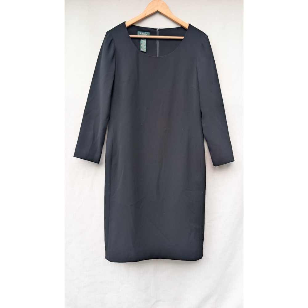 Lauren Ralph Lauren Black Sheath Dress 10 Scoop Neck Minimalist Quiet Luxury